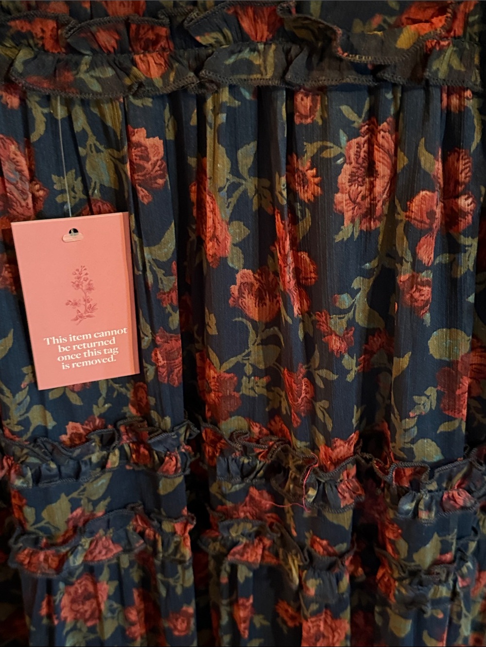 Ivy City Co Black Maxi Dress with Red & Green Floral Print Dark Romance - Picture 4 of 8